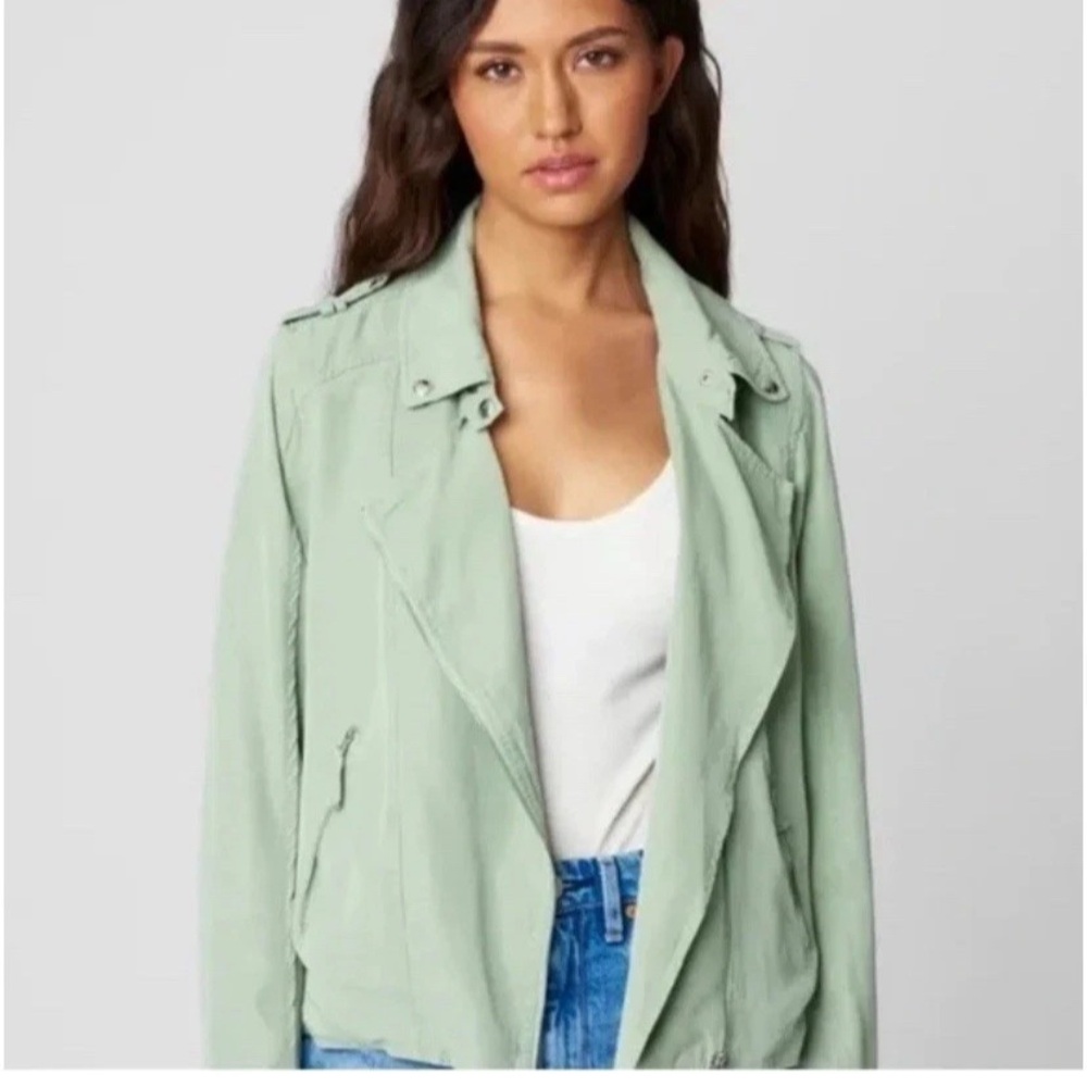 BLANK NYC Jacket Womens Medium Mint Green Asymmetrical Moto Biker 100% Lyocell